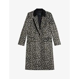 Ted Baker Leopard Pattern Leeroi single breasted Coat, Black Collar. NWOT Size 2